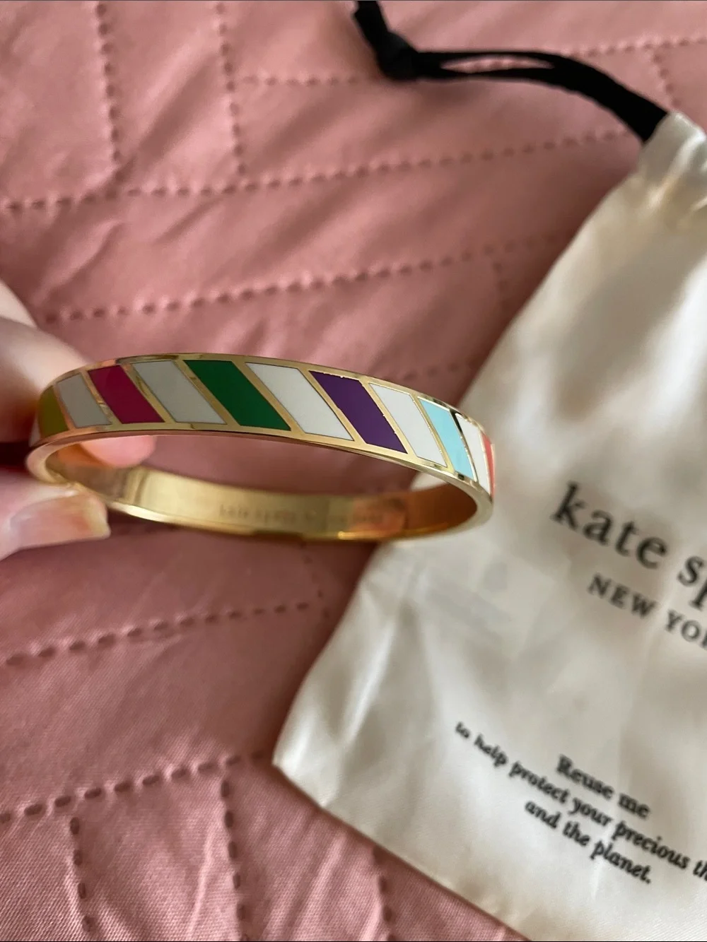 kate spade Gold-Tone Multicolor Enamel Chevron Bangle  Worn 2-3 Times No Callout - Picture 2 of 6